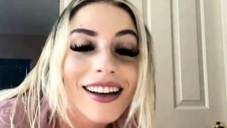 Amateur blonde tattooed babe toying her big cunt