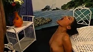 Babe’s mouth is filed with goo during blow group sex