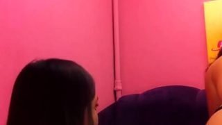 Blonde and brunette lesbian babes love