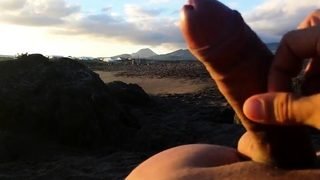 masturbation beach in front two girls with cum